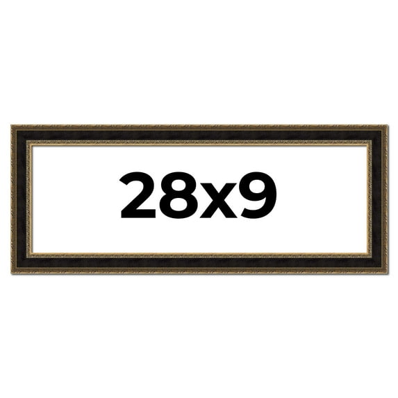 28x9 Frame Gold Antique Vintage Sold Wood Picture Frame | 1.75 Inch Moulding Width | Interior Frame