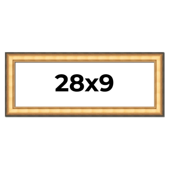 28x9 Frame Gold Plein Aire Solid Wood Picture Frame Width 2 Inches | Interior Frame Depth 0.5