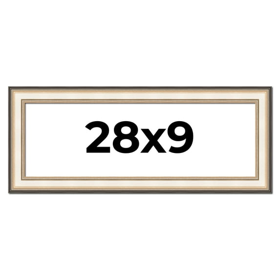 28x9 Frame Gold Silver Plein Aire 2" Inch Wide Moulding Solid Wood Picture Frame | Modena