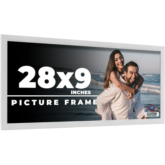 28x9 Frame White Solid Wood Picture Frame Includes UV Acrylic Shatter Guard Front, Acid Free Foam