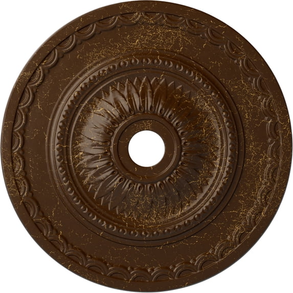 29 1/2"OD x 3 5/8"ID x 1 5/8"P Sunflower Ceiling Medallion (Fits Canopies up to 5 5/8"), Hand-Painted Root Beer Crackle