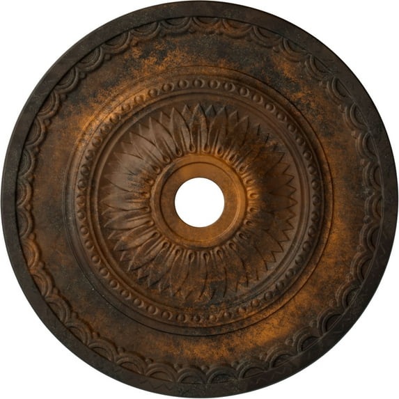 29 1/2"OD x 3 5/8"ID x 1 5/8"P Sunflower Ceiling Medallion (Fits Canopies up to 5 5/8"), Hand-Painted Rust