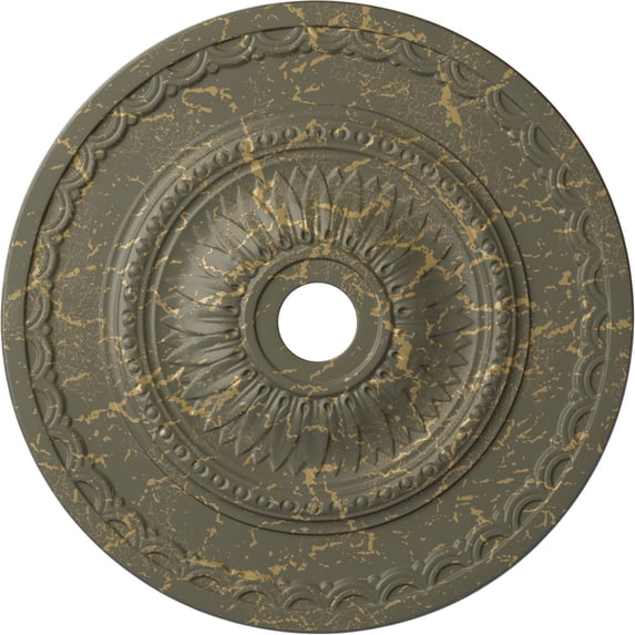 29 1/2"OD x 3 5/8"ID x 1 5/8"P Sunflower Ceiling Medallion (Fits Canopies up to 5 5/8"), Hand-Painted Witch Hazel Crackle