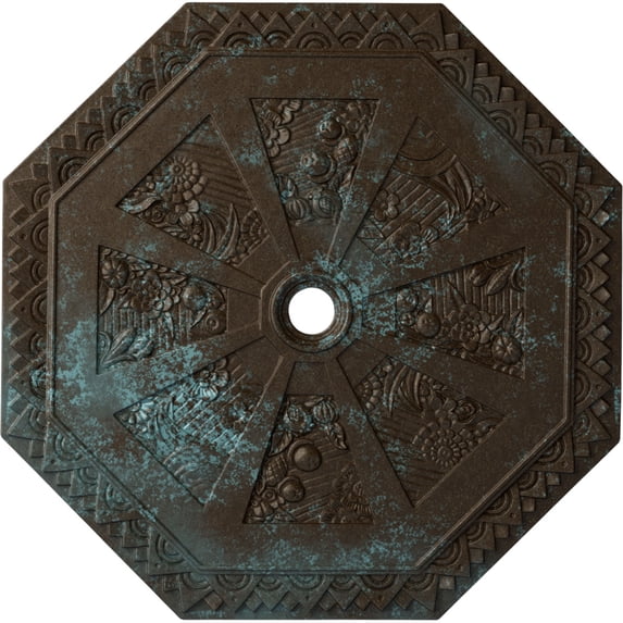29 1/8"OD x 2 1/4"ID x 1 1/8"P Spring Octagonal Ceiling Medallion (Fits Canopies up to 3"), Hand-Painted Bronze Blue Patina
