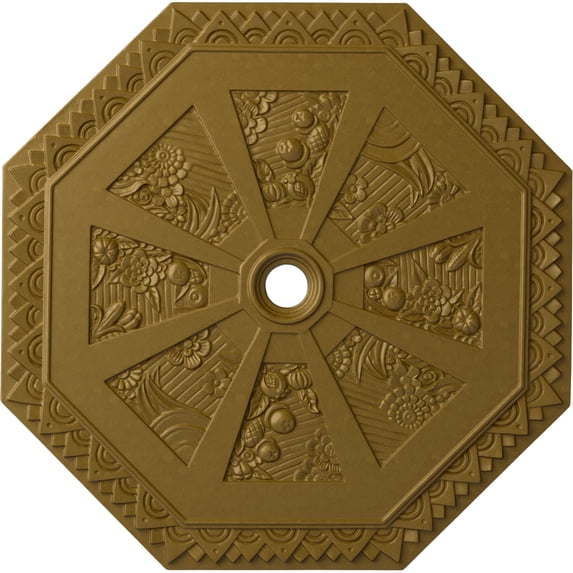 29 1/8"OD x 2 1/4"ID x 1 1/8"P Spring Octagonal Ceiling Medallion (Fits Canopies up to 3"), Hand-Painted Gold