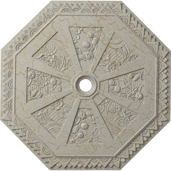 29 1/8"OD x 2 1/4"ID x 1 1/8"P Spring Octagonal Ceiling Medallion (Fits Canopies up to 3"), Hand-Painted Pot of Cream Crackle