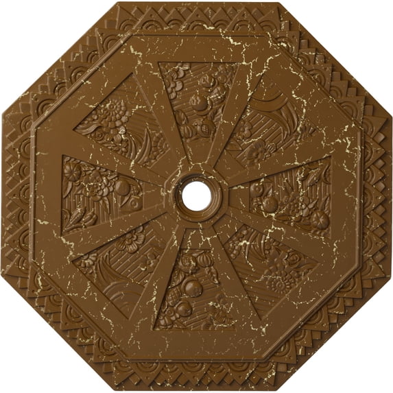 29 1/8"OD x 2 1/4"ID x 1 1/8"P Spring Octagonal Ceiling Medallion (Fits Canopies up to 3"), Hand-Painted Smokey Topaz Crackle