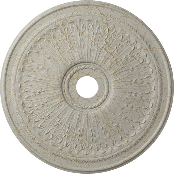 29 1/8"OD x 3 5/8"ID x 1"P Oakleaf Ceiling Medallion (Fits Canopies up to 6 1/4"), Hand-Painted Pot of Cream Crackle