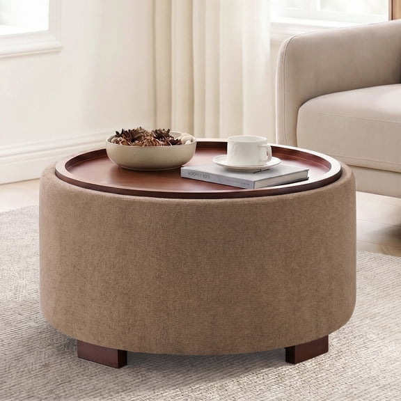 29.1 Inch Round Boucle Storage Ottoman Coffee Table with Removable Lid Top for Living Room, Camel