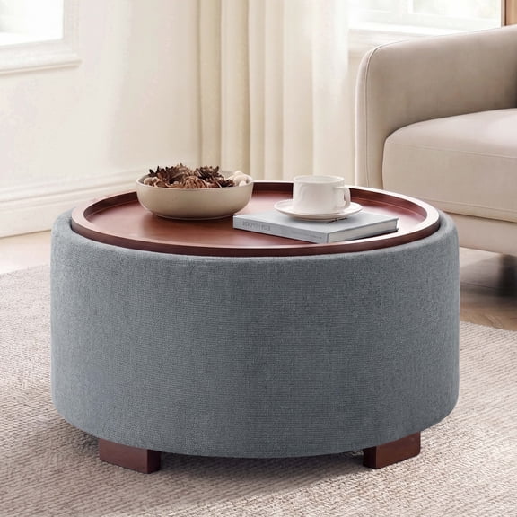 29.1 Inch Round Boucle Storage Ottoman Coffee Table with Removable Lid Top for Living Room, Gray
