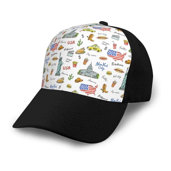 Yiaed America Landmarks Print Baseball Cap Dad Hat Polo Style Plain Blank Adjustable Size