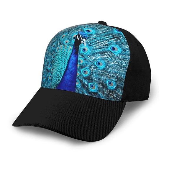 Yiaed Beautiful Blue Peacock Print Baseball Cap Dad Hat Polo Style Plain Blank Adjustable Size