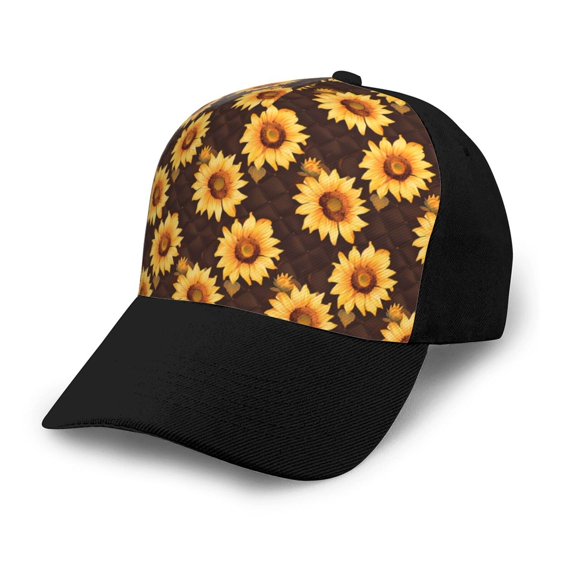 Yiaed Chocolate Plaid Sunflower A Print Baseball Cap Dad Hat Polo Style Plain Blank Adjustable Size