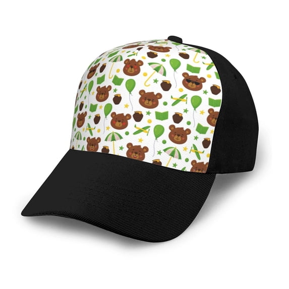 Yiaed Cute Bear Print Baseball Cap Dad Hat Polo Style Plain Blank Adjustable Size