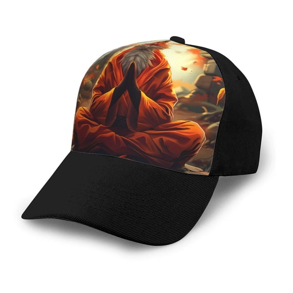 Yiaed Maple Leaf Meditating Fox Print Baseball Cap Dad Hat Polo Style Plain Blank Adjustable Size