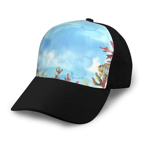 Yiaed Sea and Fish Print Baseball Cap Dad Hat Polo Style Plain Blank Adjustable Size