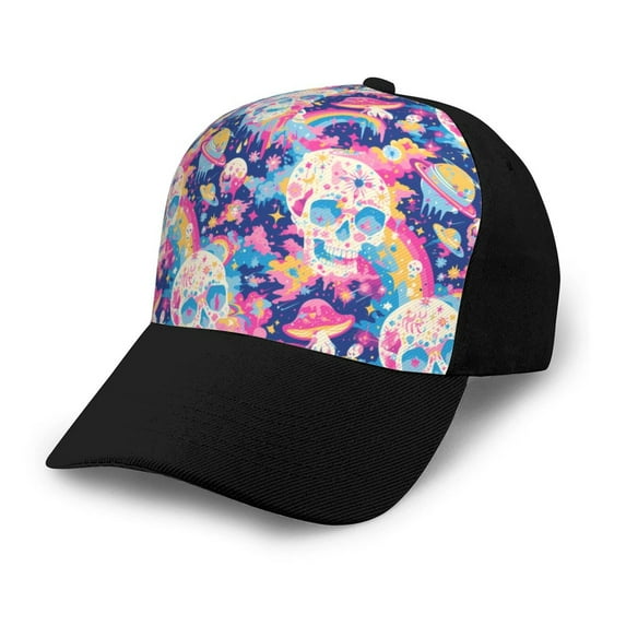 Yiaed Skull rainbow color space Print Baseball Cap Dad Hat Polo Style Plain Blank Adjustable Size