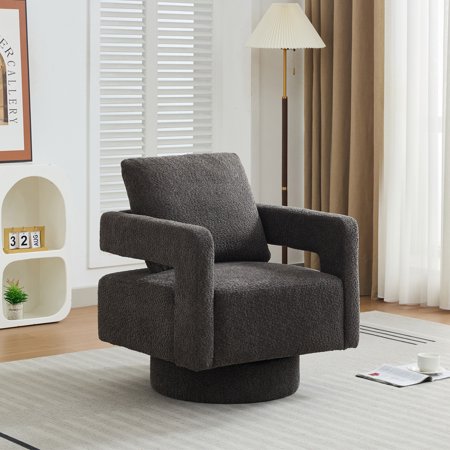 29.13" W Square Swivel Accent Chair, Modern Rotating Arm Chair with Open Back