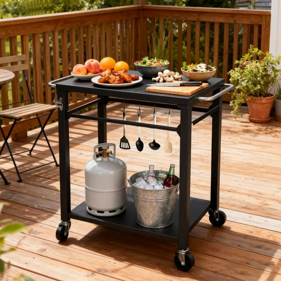 29.13''W x 34.65''D Indoor/OutdoorGrilling&BarCart with Tool Hooks