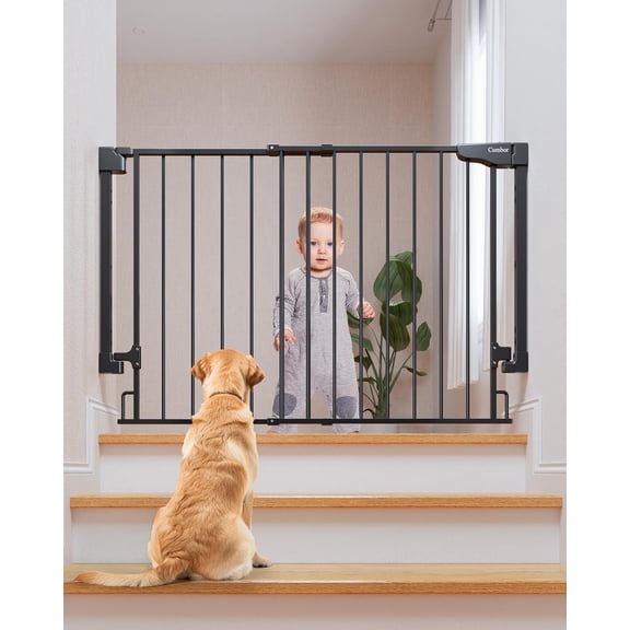 29.2–43" Baby Gate for Stairs, Wall-Mounted (Drill Required), Expandable No Bottom Bar Dog Gate, Auto Close Extra Wide Walk Thru, Pet & Toddler Proof Gate, Top & Bottom of Stairways(Black)