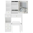 thumbnail image 1 of 29.2" Small Size Vanity Table with Stool & LED Mirror, Touch Control 3-Color Lights, Brightness Adjustable, Left Drawer Storage, Compact Makeup Desk, White, 1 of 7