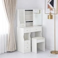 thumbnail image 1 of 29.2" Small Space Desktop Vanity Table with Cushioned Stool - Extra Large Sliding Mirror & Multi-Layer Storage (White), 1 of 12