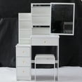 thumbnail image 1 of 29.2" Small Space Left Bedside Cabinet Vanity Table + Cushioned Stool, Extra Large Right sliding mirror, Multi Layer High Capacity Storage, Practical Fashionable Dresser, Suitable For Small Space, 1 of 9