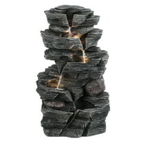 29*20*46cm Cascading Rock Water Fountain, Outdoor Water Fountain with LED Warm Light, Outside Patio Water Features Fountain, Garden Waterfall Decor for Patio, Backyard