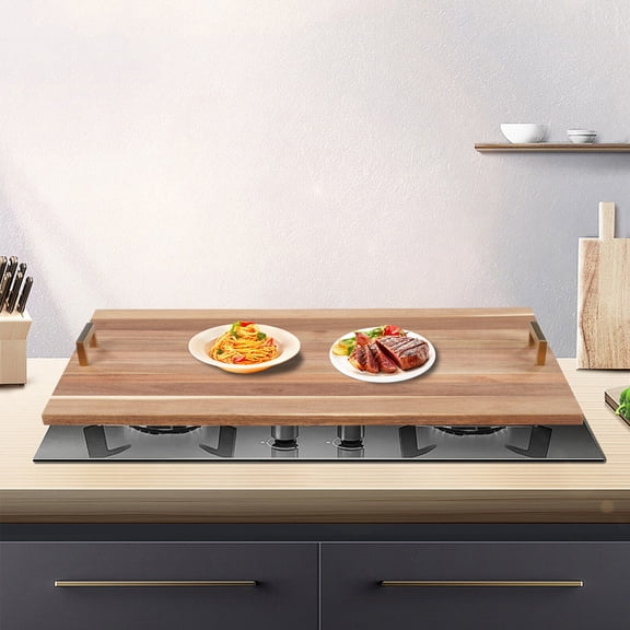 29*21-inch Stove Top Cover Cooktop Wooden Board with Handles for Kitchen Counter