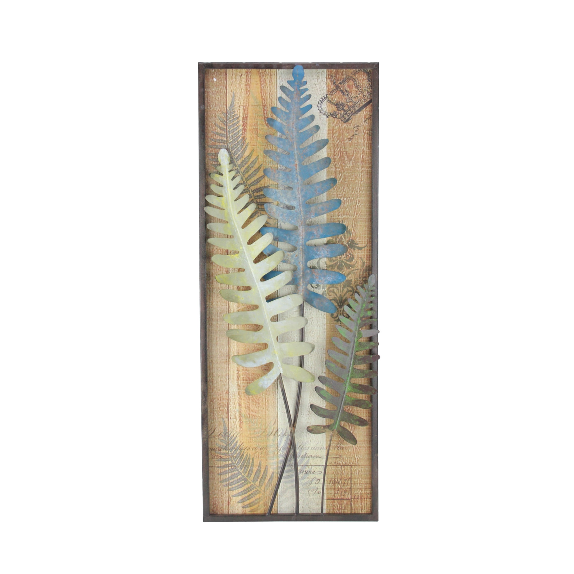 29.25" Blue and Gray Distressed Framed Metal Fern Picture