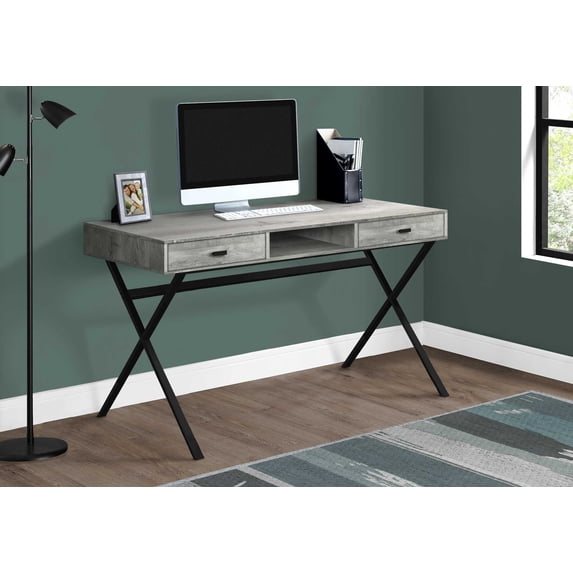29.25" Grey Reclaimed Wood Particle Board and Black Metal Computer Desk