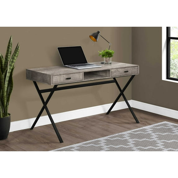 29.25" Taupe Reclaimed Wood Particle Board and Black Metal Computer Desk