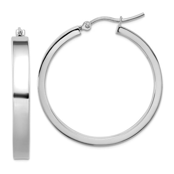 14k White Gold Polished Hoop Earrings 28x29.2mm Wide 4mm Thick Hoop Earring for Women - 2.5 Grams