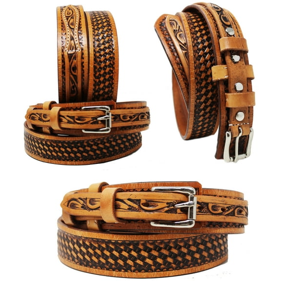 29-30  Men's Western Rodeo Heavy Duty Baskeweave Full-Grain Leather Ranger Belt 26RT36