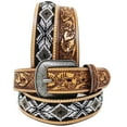 thumbnail image 1 of 29-30  Unisex 1.5" Western Floral Tooled Beaded Full-Grain Leather Belt 26RT28A, 1 of 3