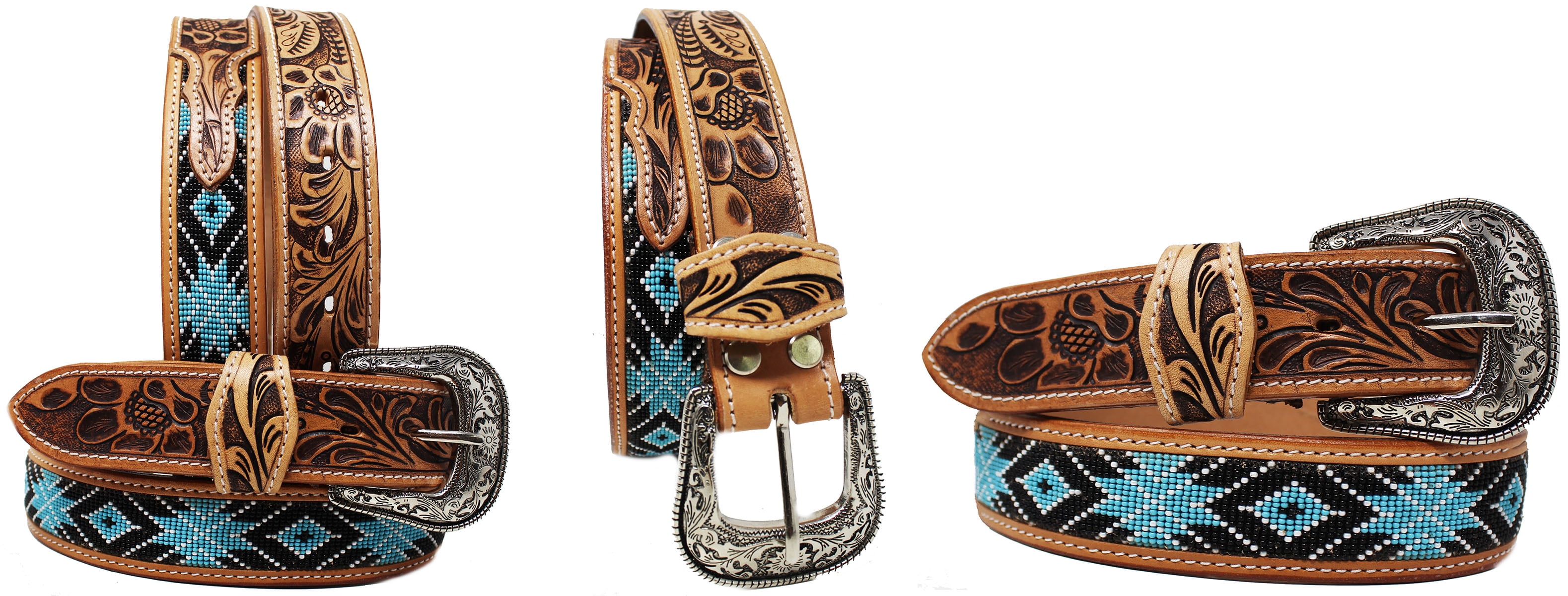 MR. CAT LEATHER BELT WITH SILVER TONE ORNAMENTATION. SZ: 38” Brighton Men main image 2