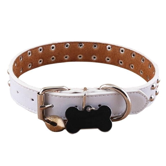 29-39 cm Double Row Bright Beads Micro Fiber Dog Collar Pet Collar, White