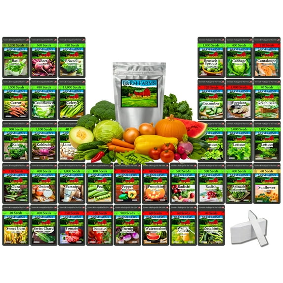 36 Vegetable & Fruit Seeds for Planting Your Outdoor & Indoor Home Garden. 38,000 Seeds, Heirloom Veggies by B&KM Farms