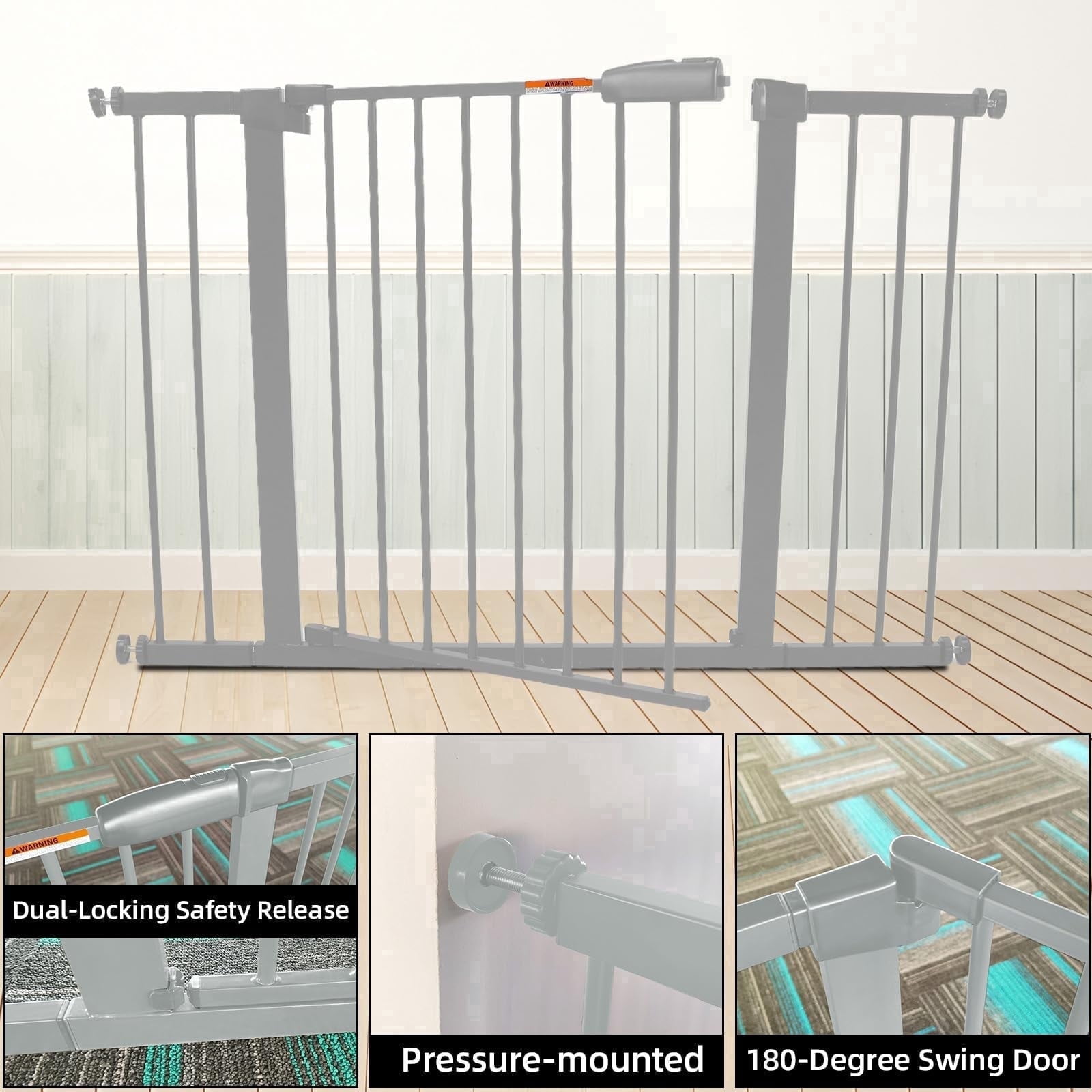 29-46 Inch Dog Gate Indoor, Adjustable Pet Gates for Wide Openings, Pressure Mounted Pet Fence, No Drilling, Expandable Dog Gate for Doorways, Stairways and Hallways (White, 29"-46" W x 30.5“H)