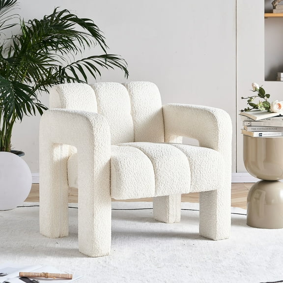29.47 In. Wide Modern Boucle Chair With High Foam And Solid Wood For Living Room Beige Support