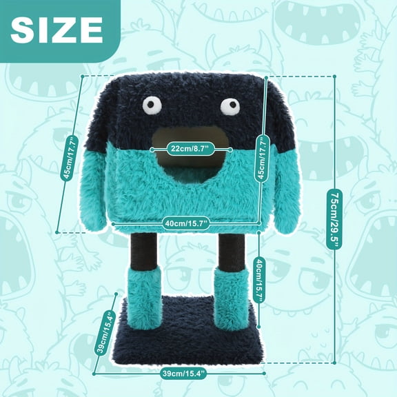 29.5"/42.5" Modern Monster Body Cat Scratching Post With Condo For Small And Medium Cats, Multi-level Cat Scratching Board Durable Cat Toys For Indoor Cat, Perfect Gift For Cats