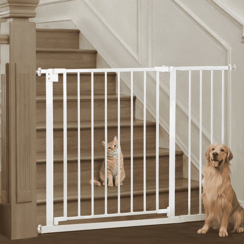 Pet Gate, Domipet 29.5"-43.3" Extra Wide Safety Pet Gate for Stairs Doorways, Top of Stairs, White
