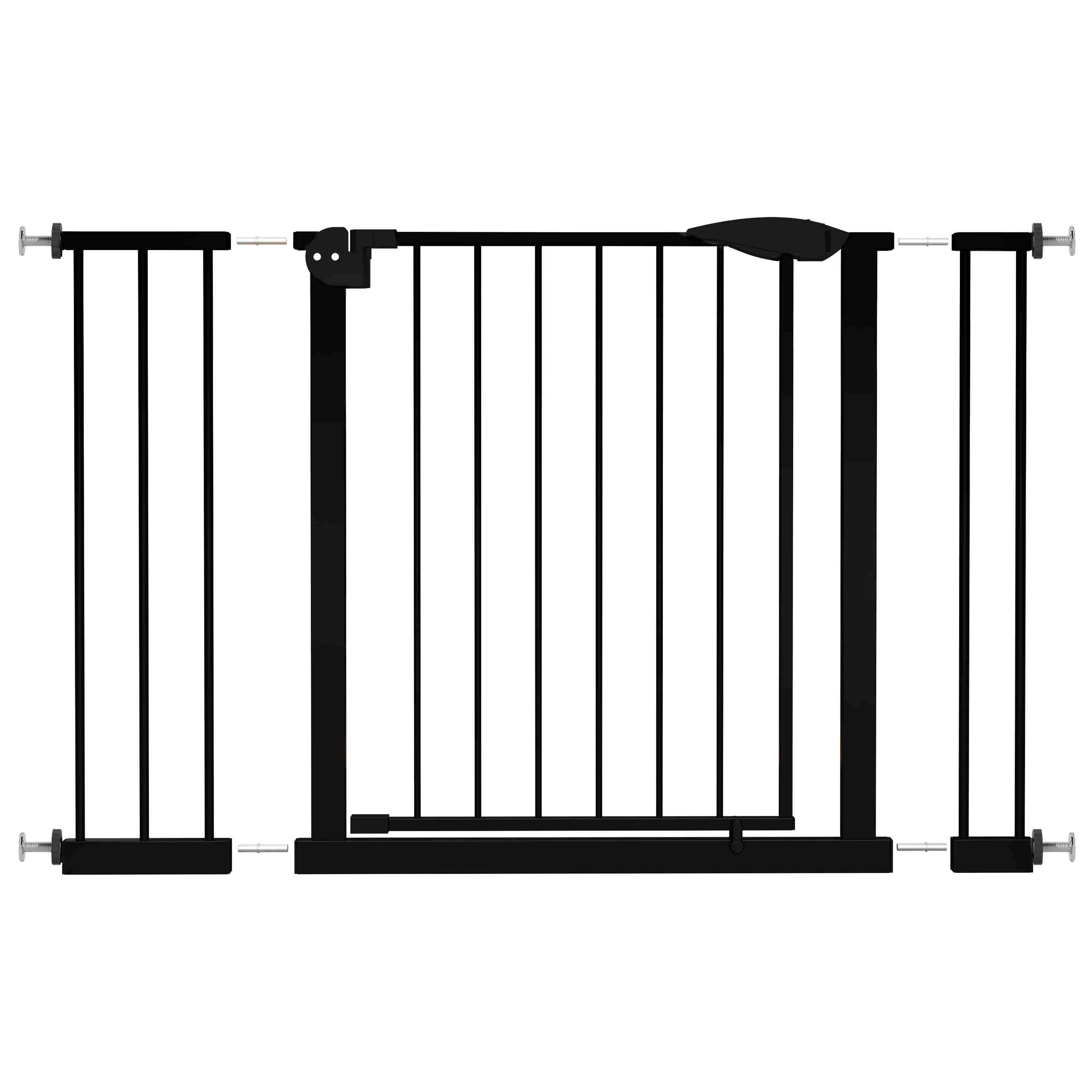 29.5"-44.1" Adjustable Baby Gate for Stairs, Pressure Mounted Pet Gate with No Drilling, Easy Walk-Through Safety Gate with Double-Lock, 31.1" Tall Steel Dog Gate for Doorways, Black