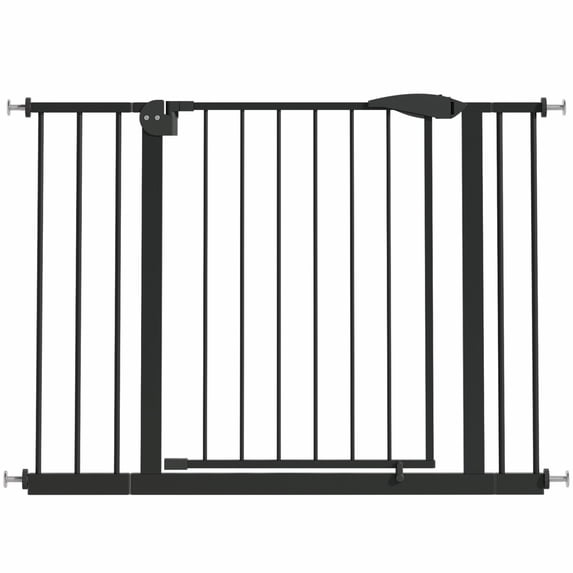 29.5-44.1 in Wide Pressure Mounted Dog Gate for Stairs and Doorways, No Drill Walk-Through Metal Pet Gate, Black