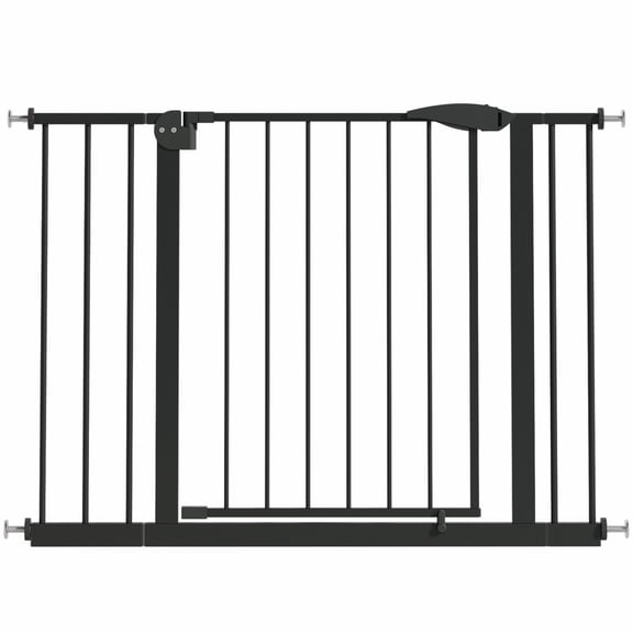 29.5-44.1 in Wide Pressure Mounted Dog Gate for Stairs and Doorways, No Drill Walk-Through Metal Pet Gate, Black