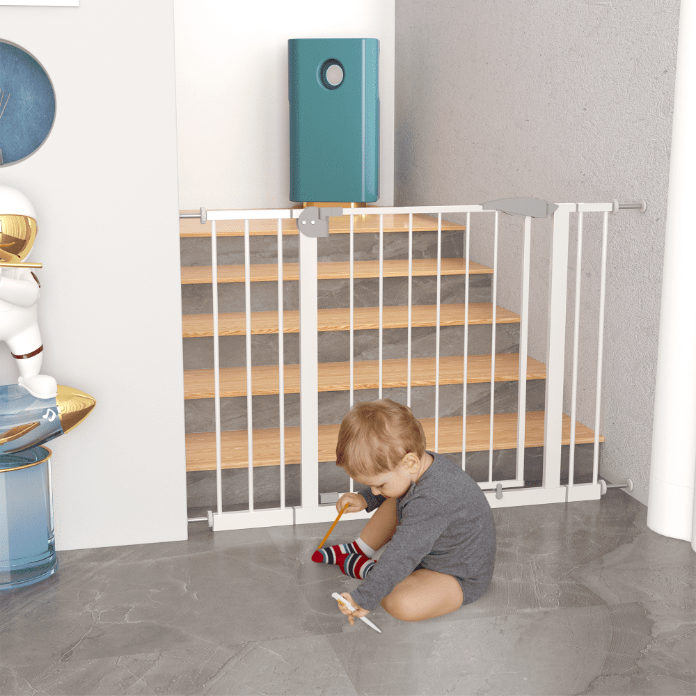 29.5-45.3" Wide Baby Gate for Stairs, Dog Gate Indoor for Doorways, No Drilling Pressure Mounted Pet Gates for Kids, Easy Walk Through,Safety Gate Door for Child and Pets