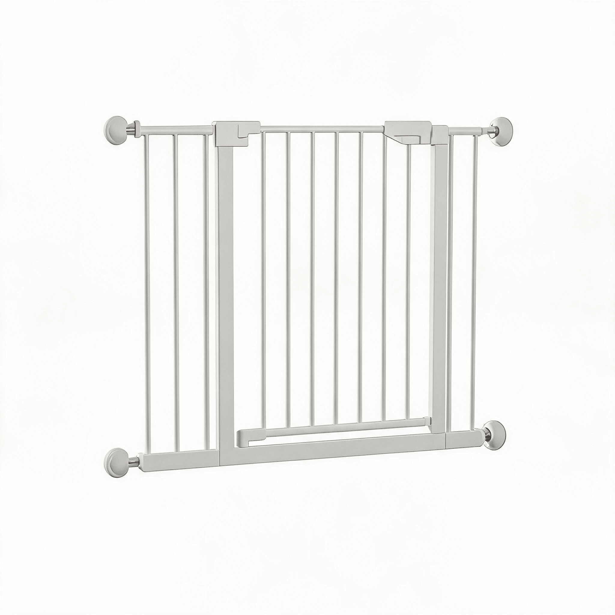 29.5-45.3" Wide Baby Gate with wall protector for Stairs, Dog Gate Indoor for Doorways, No Drilling Pressure Mounted Pet Gates for Kids, Easy Walk Through Safety Gate, White