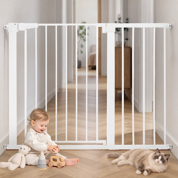 Baby Safety Gate, Caveen Extra Tall 36'', 29.5-46'' Wide Baby Gate Stairway and Hallway, for Ages 6 to 36 Months, White