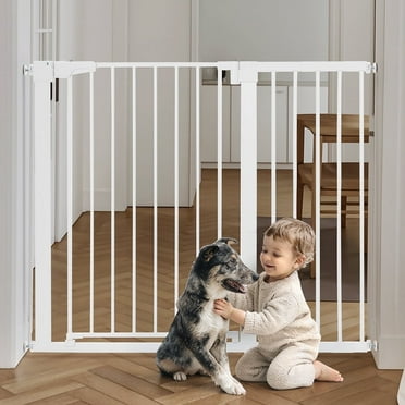 Baby Safety Gate, Caveen Extra Tall 36'', 29.5-46'' Wide Baby Gate Stairway and Hallway, for Ages 6 to 36 Months, White