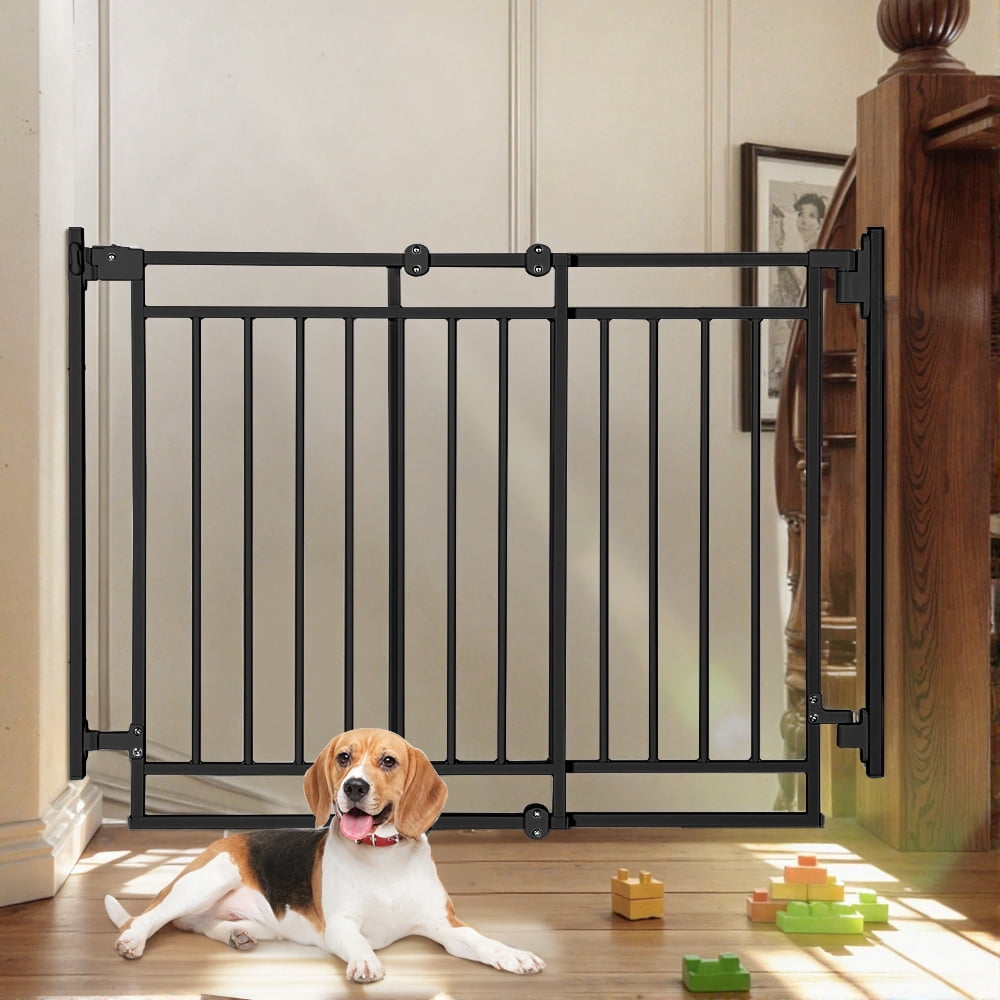Pet Gate No Bottom Bar, Caveen 27.5-43" Pet Safety Gate for Stairs and Doorways, Black